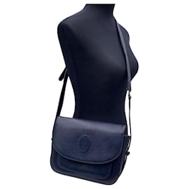 Cartier-Bolsa de ombro estruturada com aba de couro azul marinho vintage-Azul
