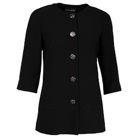 Chanel-Chanel Collarless Evening Jacket in Black Silk-Black