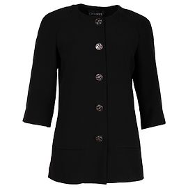 Giacca da sera senza colletto Chanel in seta nera Nero