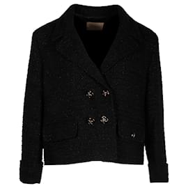 Gucci-Gucci Glitter Double-Breasted Blazer Jacket in Black Viscose-Black
