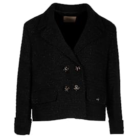 Gucci-Jaqueta Blazer Gucci com forro de glitter em viscose preta-Preto