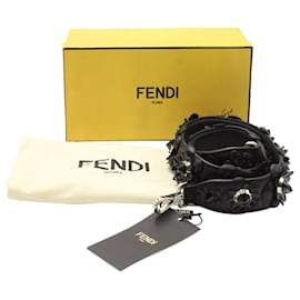 Fendi-Fendi Vitello Dolce Flowerland Studded Shoulder Strap in Black Nappa Leather-Black