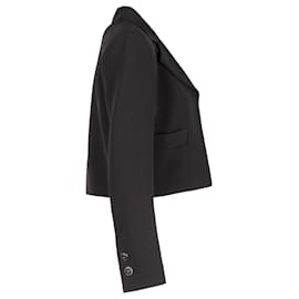 Chanel-Chanel Blazer recortado com frente aberta em seda preta-Preto