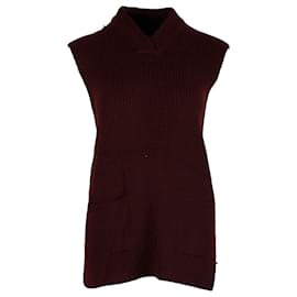Hermès-Hermès V-neck Knit Vest in Maroon Cashmere-Brown,Red