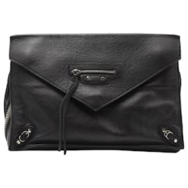 Balenciaga-Balenciaga Papier Sight Clutch in Black Leather-Black