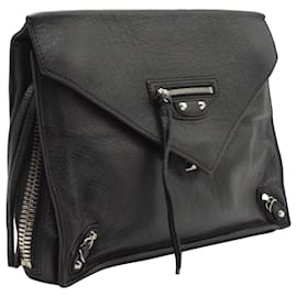 Balenciaga-Balenciaga Papier Sight Clutch in Black Leather-Black