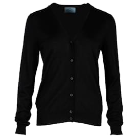 Prada-Cardigan Prada com decote em V em lã preta-Preto