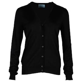 Prada-Prada V-neck Cardigan in Black Wool-Black