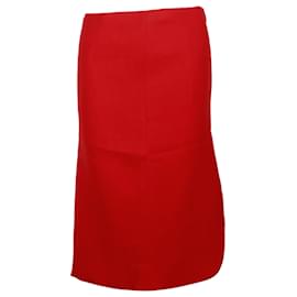 Christian Dior-Jupe mi-longue Dior en laine vierge rouge-Rouge