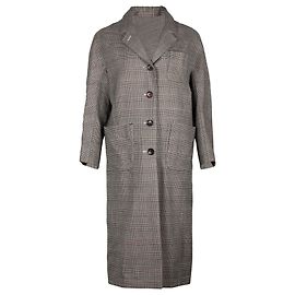 Thom Browne Checked Coat in Black and White Wool Black
