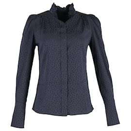 Isabel Marant-Isabel Marant Lamia Button-Up Top in Navy Blue Silk-Navy blue