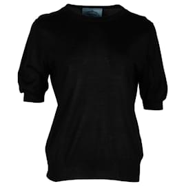 Prada-Prada Knit Short Sleeve Top in Black Cotton-Black