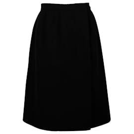 Prada-Prada Vintage Overlap Knee Length Skirt in Black Virgin Wool-Black