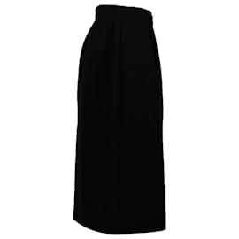 Prada-Prada Vintage Overlap Knee Length Skirt in Black Virgin Wool-Black