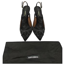 Dolce & Gabbana-Dolce & Gabbana Décolleté slingback impreziosite da cristalli in raso nero-Nero
