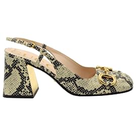 Gucci-Gucci Horsebit Snakeskin-Embossed Slingback Pumps in Multicolor Leather-Other,Python print