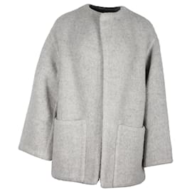 Hermès-Cappotto corto Hermès senza colletto in lana di alpaca grigia-Grigio