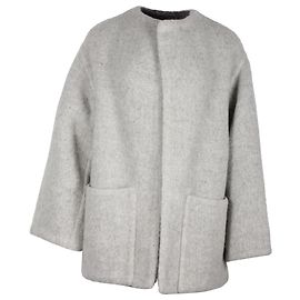 Hermès Collarless Short Coat in Grey Alpaca Wool Grey
