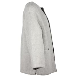 Hermès-Manteau court sans col Hermès en laine d'alpaga gris-Gris