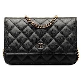 Chanel-Carteira Chanel CC Caviar em bolsa de ombro com corrente de couro em bom estado-Outro