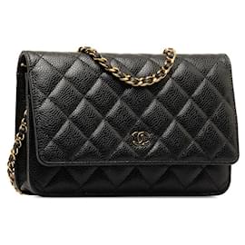Chanel-Chanel CC Caviar Geldbörse an Kette Umhängetasche Leder in gutem Zustand-Andere