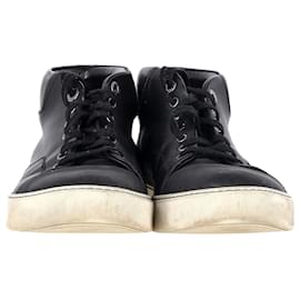 Lanvin-Lanvin Mid-Top Sneakers in Black Leather-Black