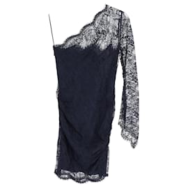 Emilio Pucci-Emilio Pucci One Shoulder Lace Mini Dress in Navy Blue Polyester-Navy blue
