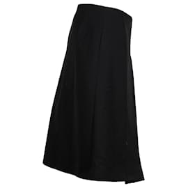 Prada-Prada Pleated A-Line Skirt in Black Wool-Black