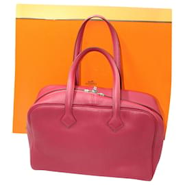 Hermès-Hermès Victoria II 35 Boston Bag in Fuchsia Pink Leather-Pink