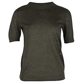 Céline-Celine Short-Sleeve Knit T-shirt in Green Acrylic and Wool-Green
