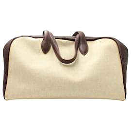 Hermès-Hermès Victoria 43 Boston Bag in Cream Canvas and Brown Leather-White,Cream