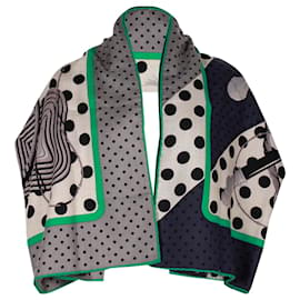 Hermès-Hermes Clic-Clac a Pois Shawl 140 in Green and Grey Cashmere-Grey