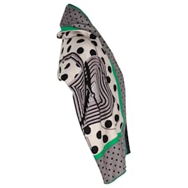 Hermès-Hermes Clic-Clac a Pois Shawl 140 in Green and Grey Cashmere-Grey