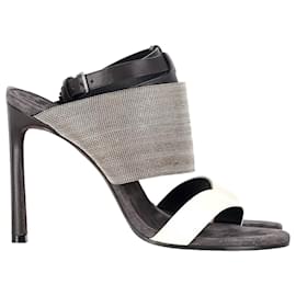 Brunello Cucinelli-Brunello Cucinelli Metallic Band Sandals in Black and White Leather-Black