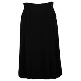 Chanel-Chanel Pleated A-Line Skirt in Black Silk-Black