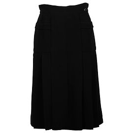 Gonna a trapezio a pieghe Chanel in seta nera Nero