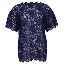 Valentino-Top Valentino in pizzo in cotone Blu Navy-Blu navy