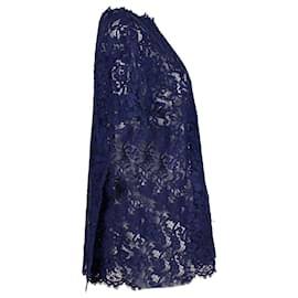 Valentino-Valentino Lace Top in Navy Blue Cotton-Navy blue
