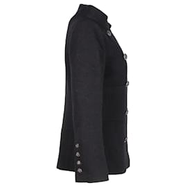 Chanel-Abrigo con cuello barco y botonadura forrada Chanel en lana negra-Negro