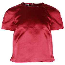 Valentino-Top Valentino de manga curta em seda vermelha-Vermelho