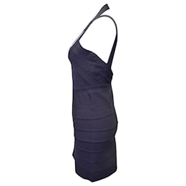 Herve Leger-Vestido Bandagem com Zíper Frontal Herve Leger em Rayon Azul Marinho-Azul