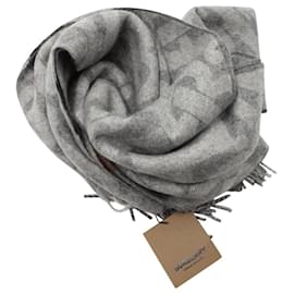 Burberry-Burberry Monogram Fringed Scarf in Grey Cashmere-Grey