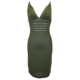 Herve Leger-Herve Leger Robe bandage sans manches à panneau en maille en rayonne verte-Vert,Vert olive