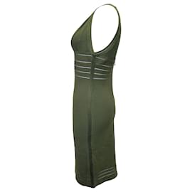 Herve Leger-Herve Leger Mesh Panel Sleeveless Bandage Dress in Green Rayon-Green,Olive green