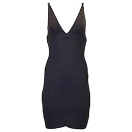 Herve Leger-Herve Leger Abito senza maniche con scollo a V e fasciatura in rayon nero-Nero