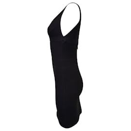 Herve Leger-Herve Leger V-Neck Sleeveless Bandage Dress in Black Rayon-Black