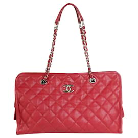 Chanel-vermelho 2012-2013 bolsa de ombro com corrente acolchoada de caviar-Vermelho