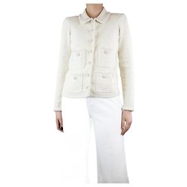 Self portrait Cream sequin knit pearl jacket - size S Cream