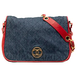 Chanel-Chanel Blue CC Quilted Denim Flap-Red,Blue
