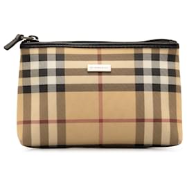 Burberry-Burberry Brown House Check Canvas Pouch-Brown,Beige